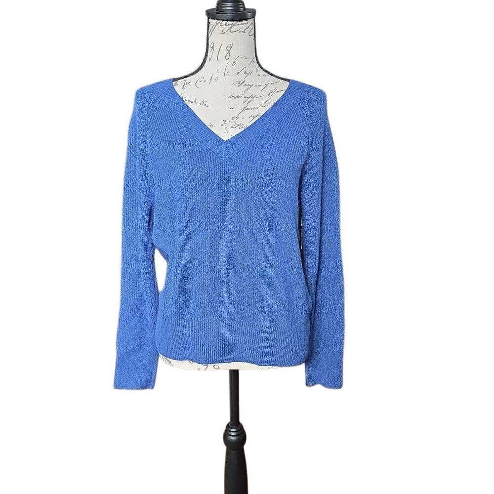 Old Navy Women's Size Medium Blue Ribbed V-Neck Pullover Sweater